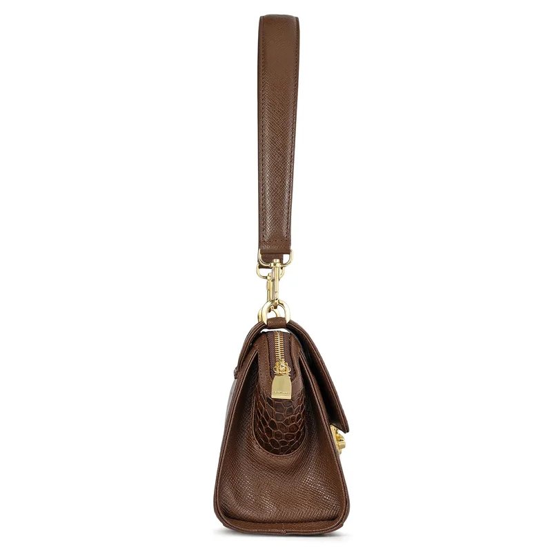 Da Milano Walnut Small Croco Leather Shoulder Bag - Walnut for Women | Best Price UAE